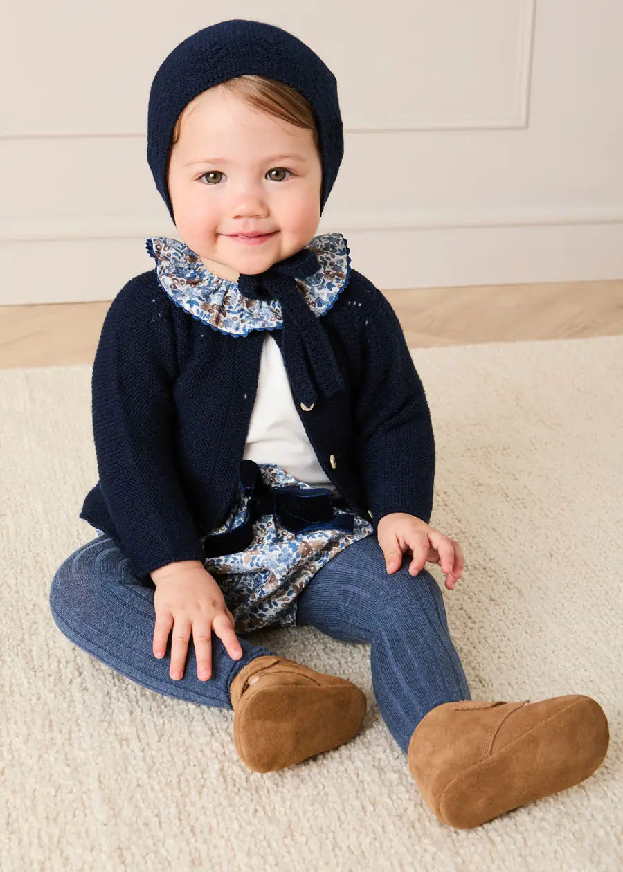 Beatrice Floral Velvet Bow Detail Bloomers in Navy (3mths-3yrs) Bloomers from Pepa London US