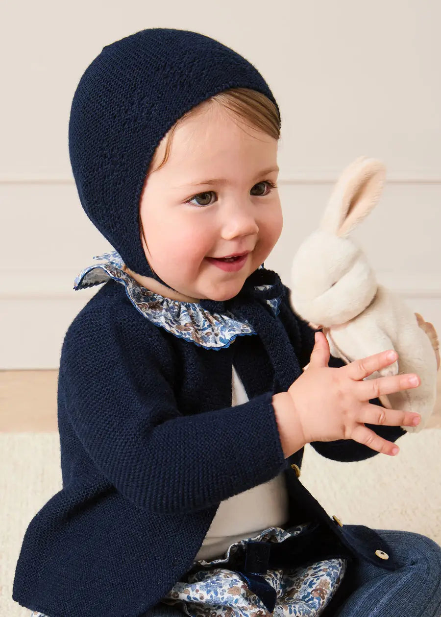 Beatrice Floral Velvet Bow Detail Bloomers in Navy (3mths-3yrs) Bloomers from Pepa London US