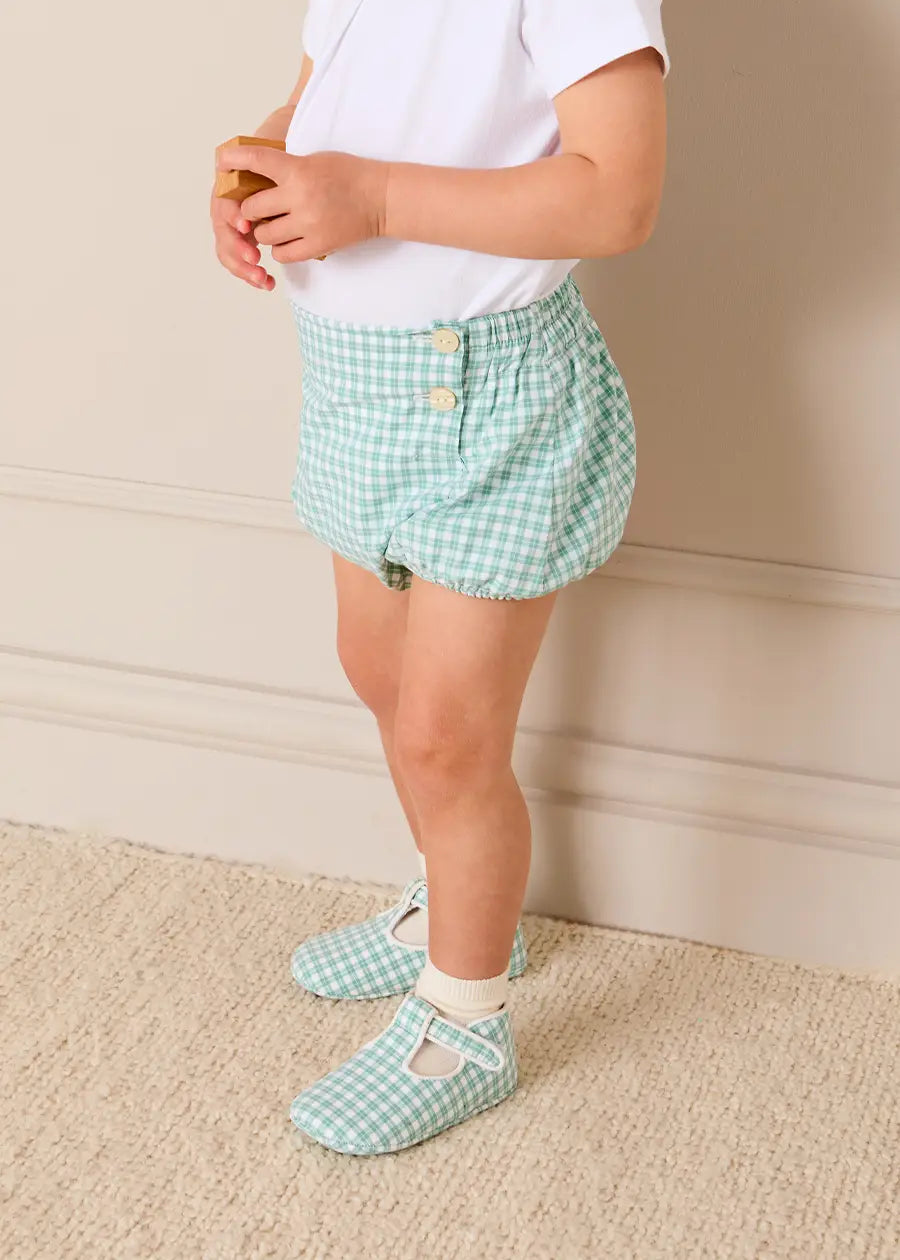 Lucas Check Button Detail Bloomers in Green (1mth-2yrs) Bloomers from Pepa London US