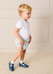 Audrey Toile Peter Pan Collar Bodysuit in Blue (1mth-2yrs) Tops & Bodysuits from Pepa London US