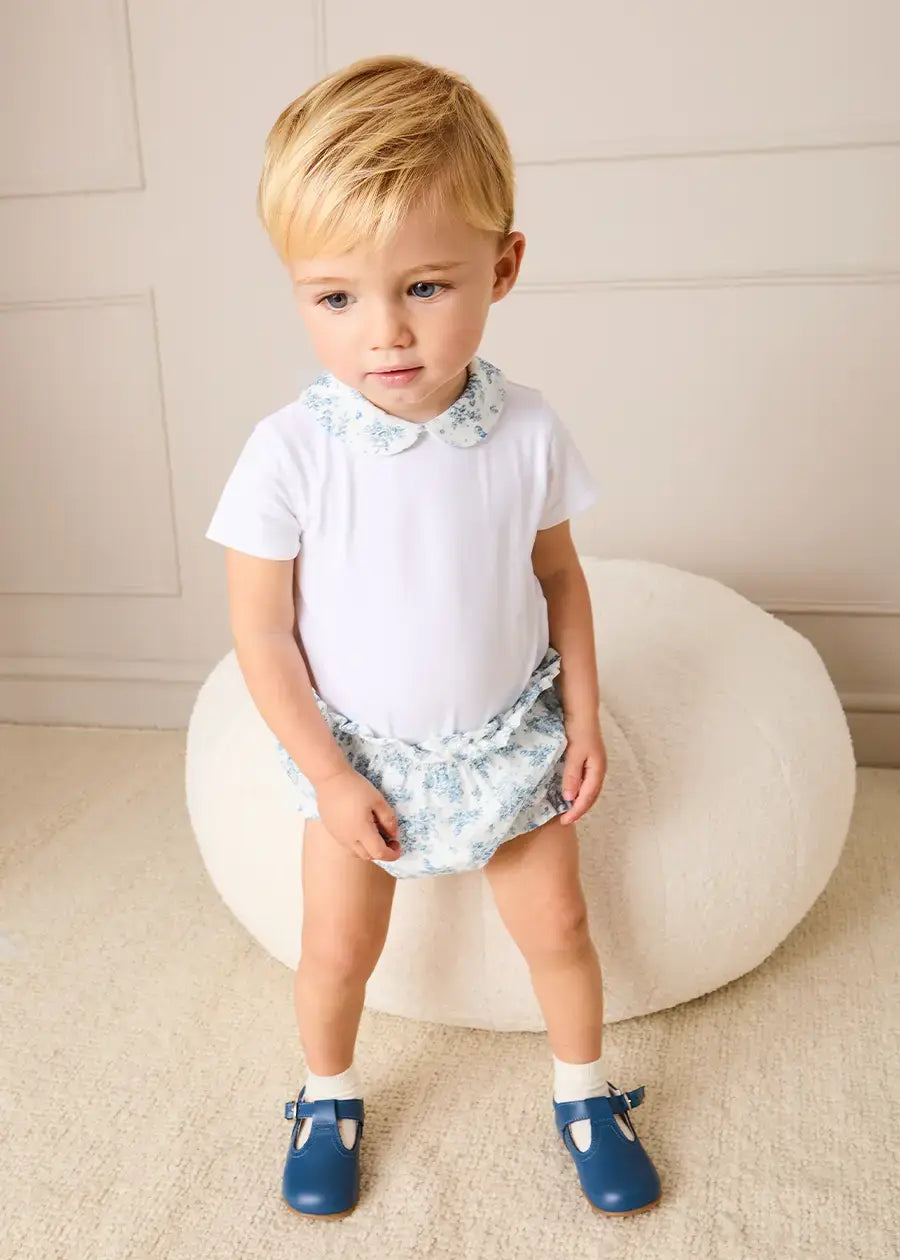 Audrey Toile Peter Pan Collar Bodysuit in Blue (1mth-2yrs) Tops & Bodysuits from Pepa London US