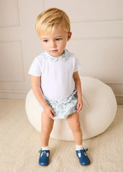 Audrey Toile Elasticated Waist Bloomers in Blue (1mth-12mths) BLOOMERS from Pepa London US