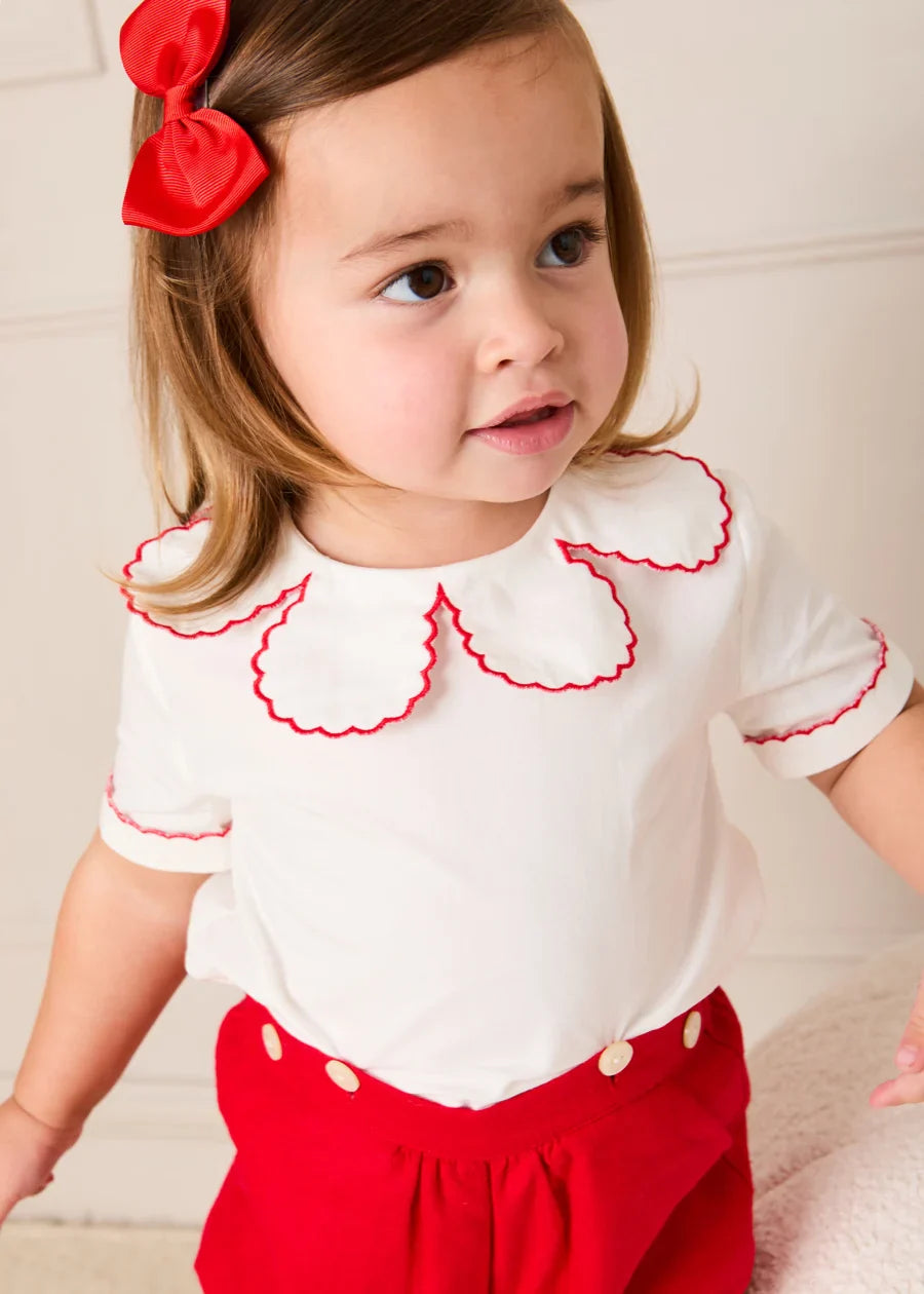 Dahlia Petal Collar Short Sleeve Two Piece Set in Red (6mths-3yrs) Two Piece Set from Pepa London US