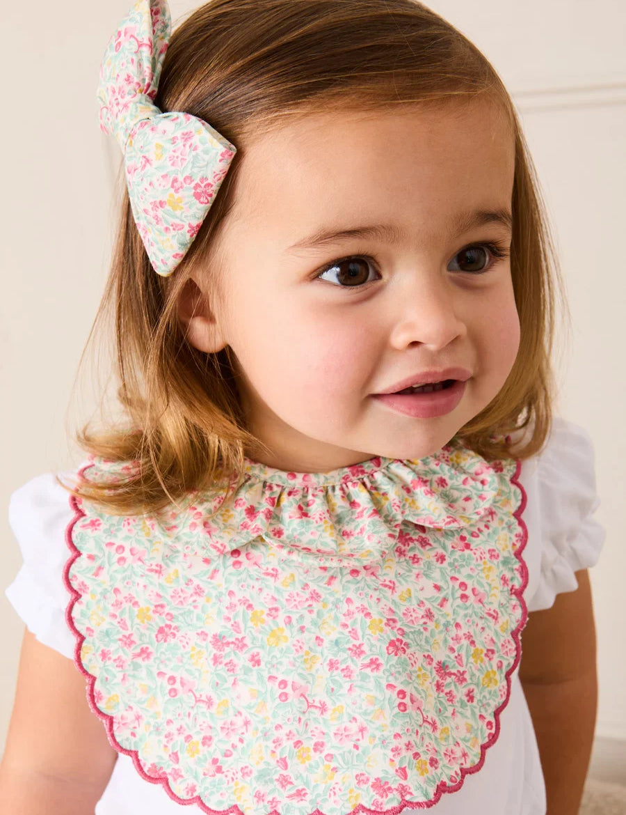 Adelaide Floral Scallop Edge Lined Bib in Pink ACCESSORIES from Pepa London US