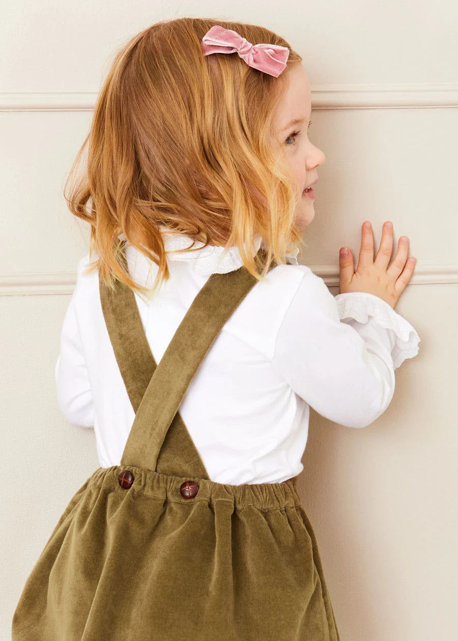 Velvet Embroidered Skirt with Braces in Green (12mths-3yrs) Skirts from Pepa London US