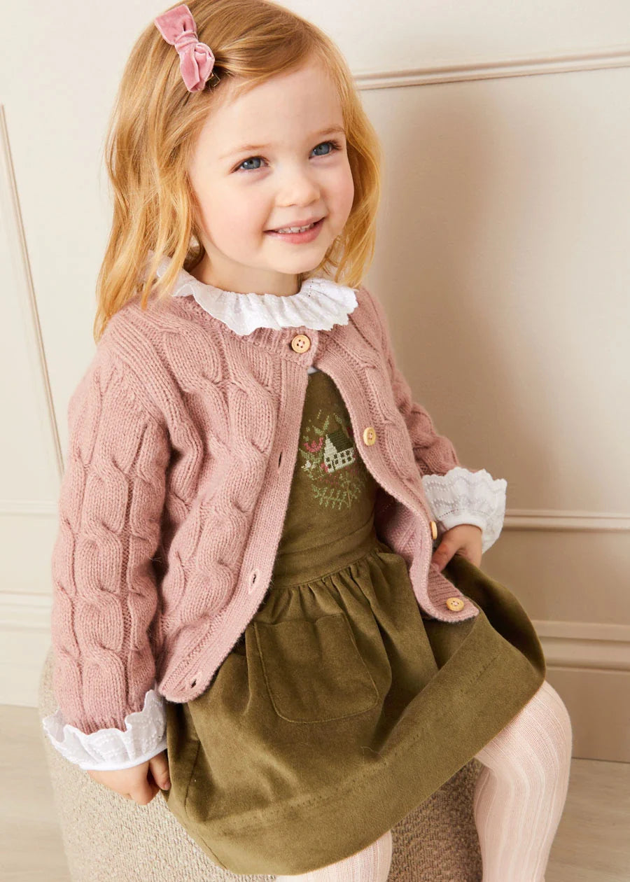 Velvet Embroidered Skirt with Braces in Green (12mths-3yrs) Skirts from Pepa London US