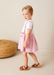 Lawrence Striped Boat Embroidered Scallop Detail Pinafore Skirt in Red (18mths-4yrs) SKIRTS from Pepa London US
