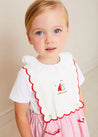 Lawrence Striped Boat Embroidered Scallop Detail Pinafore Skirt in Red (18mths-4yrs) SKIRTS from Pepa London US