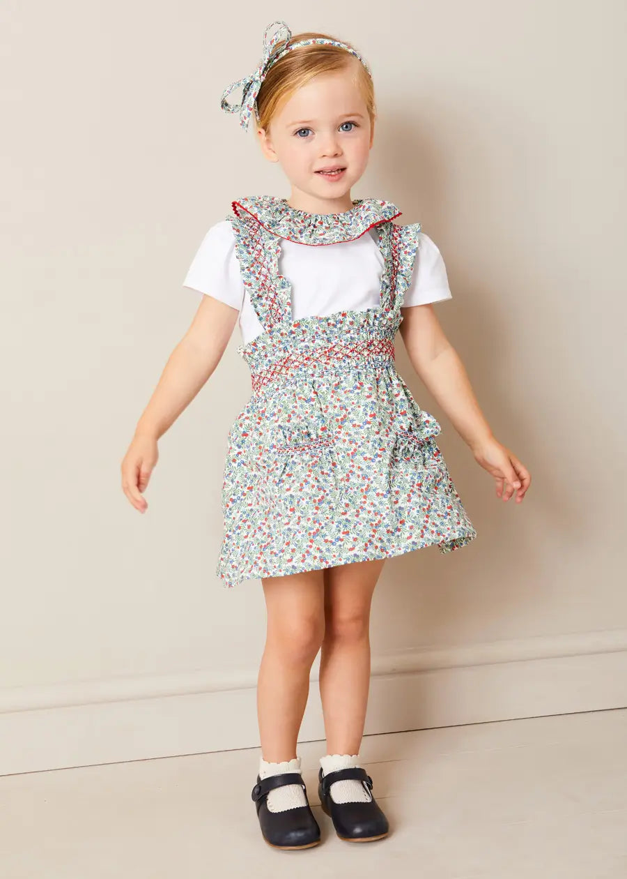 Evelyn Floral Smocked Detail Skirt With Braces in Red (18mths-6yrs) SKIRTS from Pepa London US