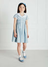 Hand Smocked Embroidered Collar Short Sleeve Dress in Blue (12mths-10yrs) Dresses from Pepa London US