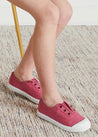 Faux Lace Hole Canvas Plimsolls in Raspberry Red (19-34EU) Shoes from Pepa London US