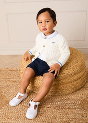 Plane Embroidered Cable Knit Cardigan in Cream (12mths-6yrs) Knitwear from Pepa London US