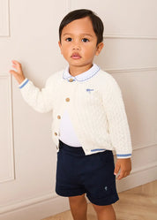 Plane Embroidered Cable Knit Cardigan in Cream (12mths-6yrs) Knitwear from Pepa London US