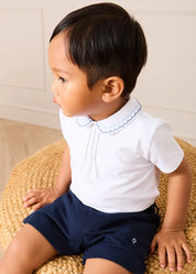 Scallop Embroidered Peter Pan Collar Pleated Top in White (12mths-6yrs) Tops & Bodysuits from Pepa London