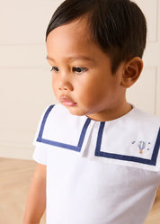 Mariner Collar Hot Air Balloon Embroidered Top in White (6mths-4yrs) TOPS & BODYSUITS from Pepa London US