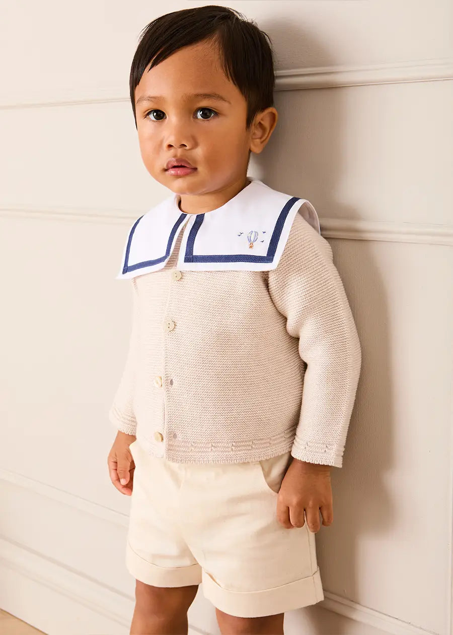 Mariner Collar Hot Air Balloon Embroidered Top in White (6mths-4yrs) TOPS & BODYSUITS from Pepa London US
