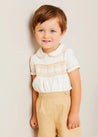 Hand Smocked Peter Pan Collar Short Sleeve Two Piece Set in Beige (18mths-6yrs) TWO PIECE SETS from Pepa London US