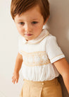 Hand Smocked Peter Pan Collar Short Sleeve Two Piece Set in Beige (18mths-6yrs) TWO PIECE SETS from Pepa London US