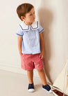 Lyall Stripe Anchor Motif Mariner Collar Short Sleeve Shirt in Blue (12mths-6yrs) SHIRTS from Pepa London US