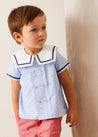 Lyall Stripe Anchor Motif Mariner Collar Short Sleeve Shirt in Blue (12mths-6yrs) SHIRTS from Pepa London US