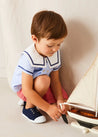 Lyall Stripe Anchor Motif Mariner Collar Short Sleeve Shirt in Blue (12mths-6yrs) SHIRTS from Pepa London US