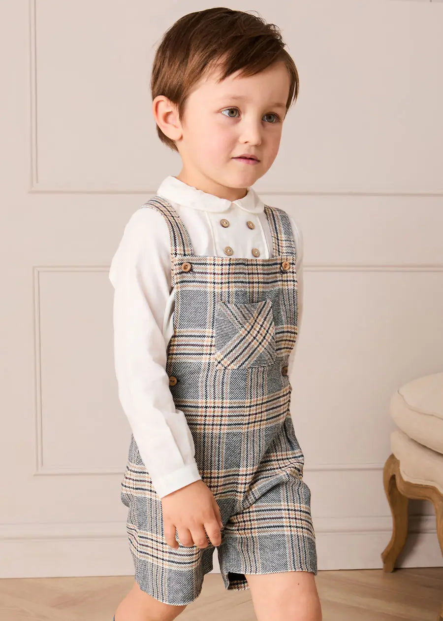 Walcott Check Short Dungarees in Blue (18mths-4yrs) Dungarees from Pepa London US
