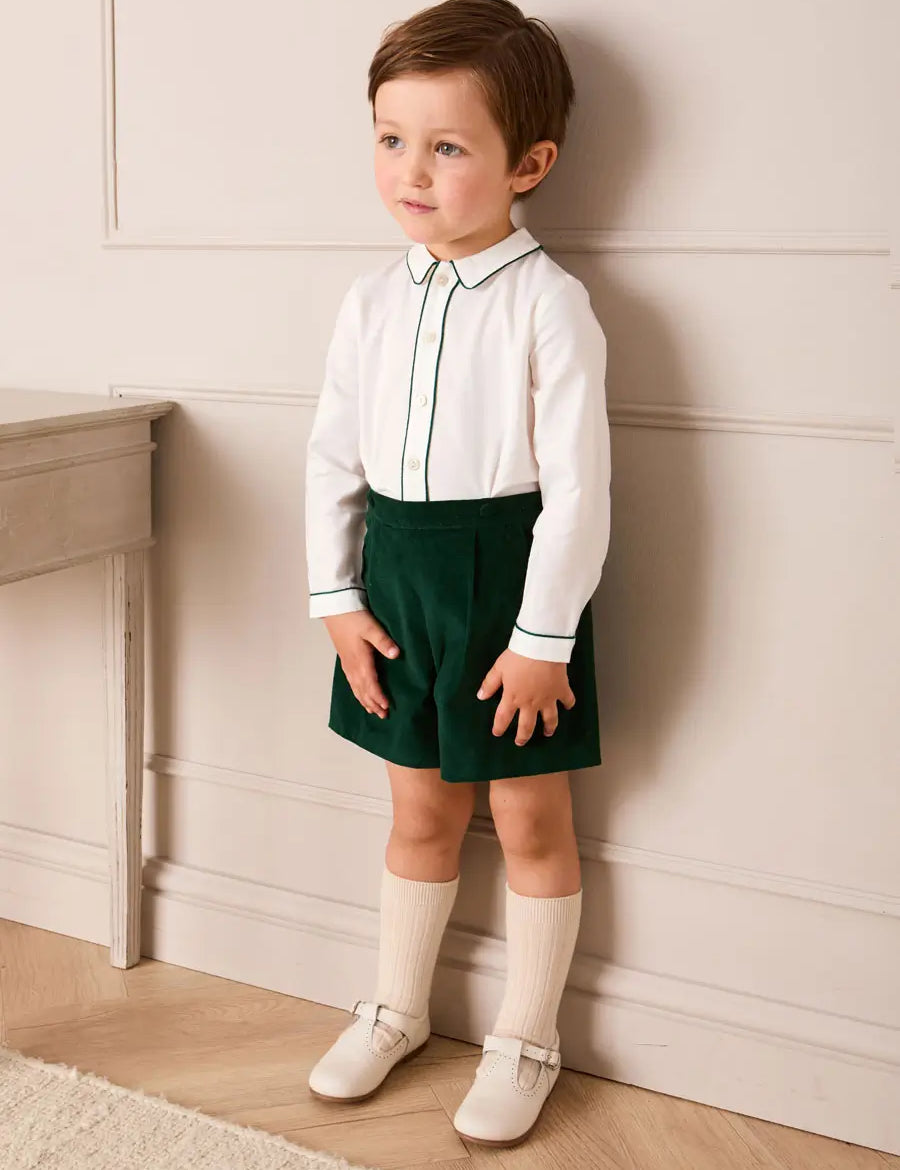 Velvet Contrast Trim Long Sleeve Two Piece Set in Green (18mths-6yrs) TWO PIECE SETS from Pepa London US