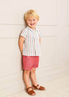 Striped Polo Collar Short Sleeve Shirt in Red (12mths-4yrs) Shirts  from Pepa London US
