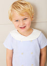 Striped Double Breasted Short Sleeve Shirt in Blue (12mths-4yrs) Shirts  from Pepa London US