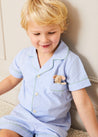 Gingham Contrast Piping Short Sleeve Pyjama Set in Blue (18mths-10yrs) Nightwear  from Pepa London US