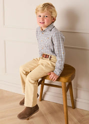 Cadogan Houndstooth Polo Collar Long Sleeve Shirt in Beige (3-10yrs) Shirts from Pepa London US