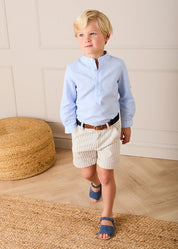 Mao Collar Linen Blend Shirt in Blue (18mths- 10yrs) Shirts from Pepa London US