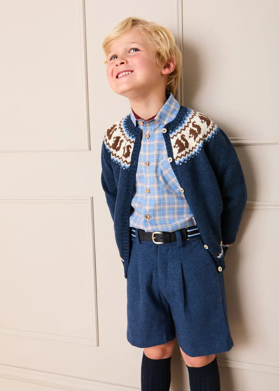 Denby Check Polo Collar Long Sleeve Shirt in Blue (3-10yrs) Shirts from Pepa London US