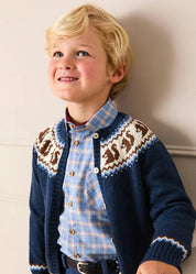 Denby Check Polo Collar Long Sleeve Shirt in Blue (3-10yrs) Shirts from Pepa London US