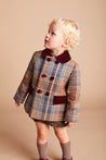 Check Print Jacket with Velvet Collar and Pockets in Brown (12mths-3yrs) Coats  from Pepa London US