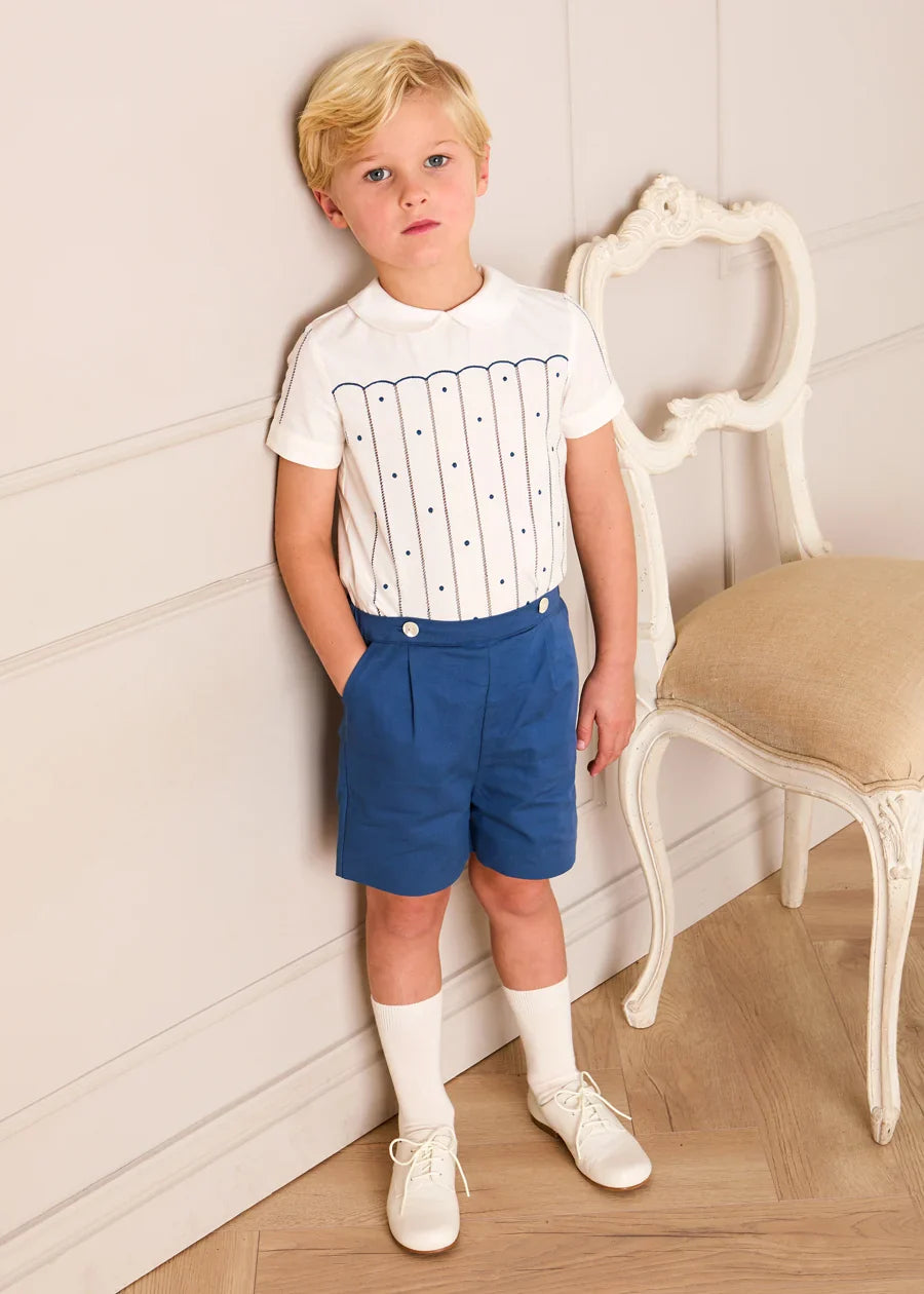 The Matthew Hand Embroidered Openwork Two Piece Set in Navy (18mths-6yrs) TWO PIECE SETS from Pepa London US