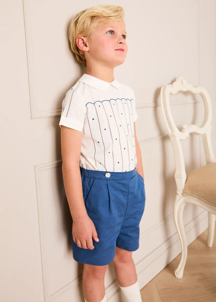 The Matthew Hand Embroidered Openwork Two Piece Set in Navy (18mths-6yrs) TWO PIECE SETS from Pepa London US