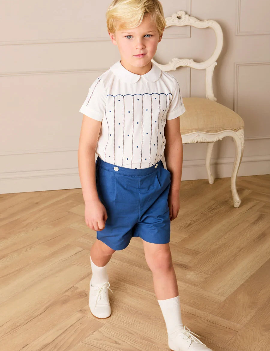 The Matthew Hand Embroidered Openwork Two Piece Set in Navy (18mths-6yrs) TWO PIECE SETS from Pepa London US