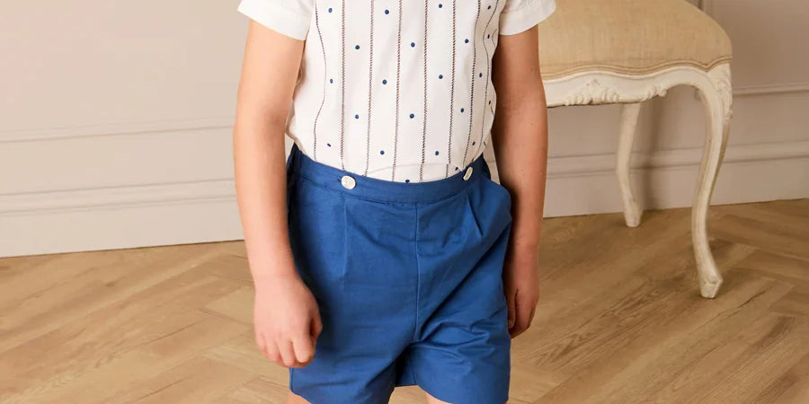 The Matthew Hand Embroidered Openwork Two Piece Set in Navy (18mths-6yrs) TWO PIECE SETS from Pepa London US