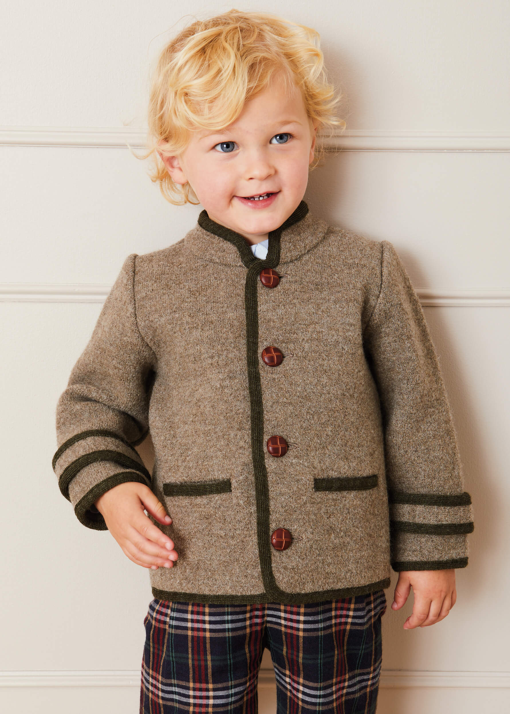 Austrian Single Breasted Contrast Trim Jacket in Brown (18mths-10yrs) Coats from Pepa London US