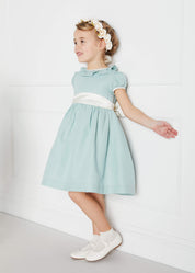 Teal Flower Girl Occasion Dress with Ivory Sash (12mths-10yrs) Dresses from Pepa London US