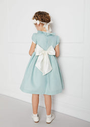 Teal Flower Girl Occasion Dress with Ivory Sash (12mths-10yrs) Dresses from Pepa London US
