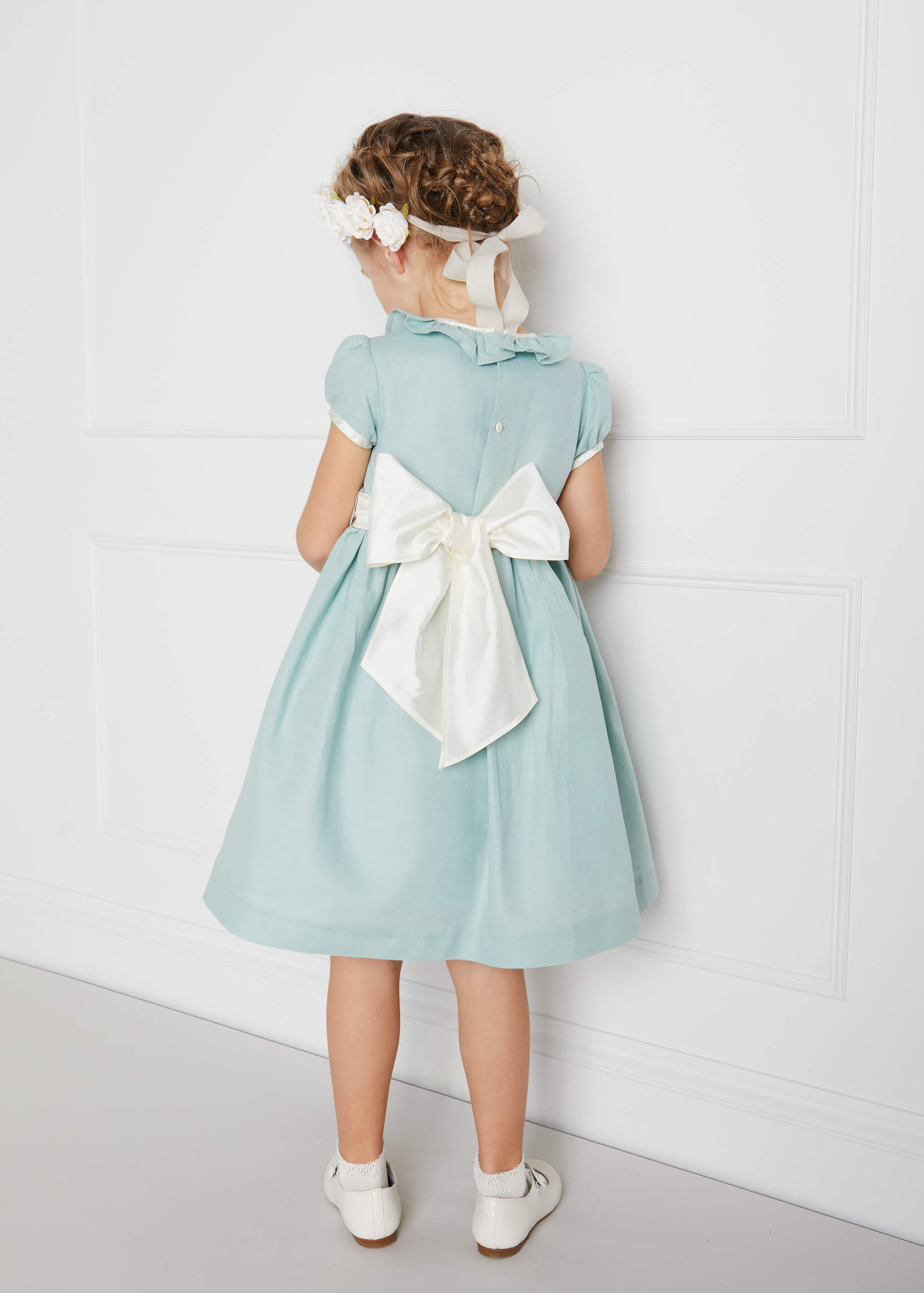 Teal Flower Girl Occasion Dress with Ivory Sash (12mths-10yrs) Dresses from Pepa London US