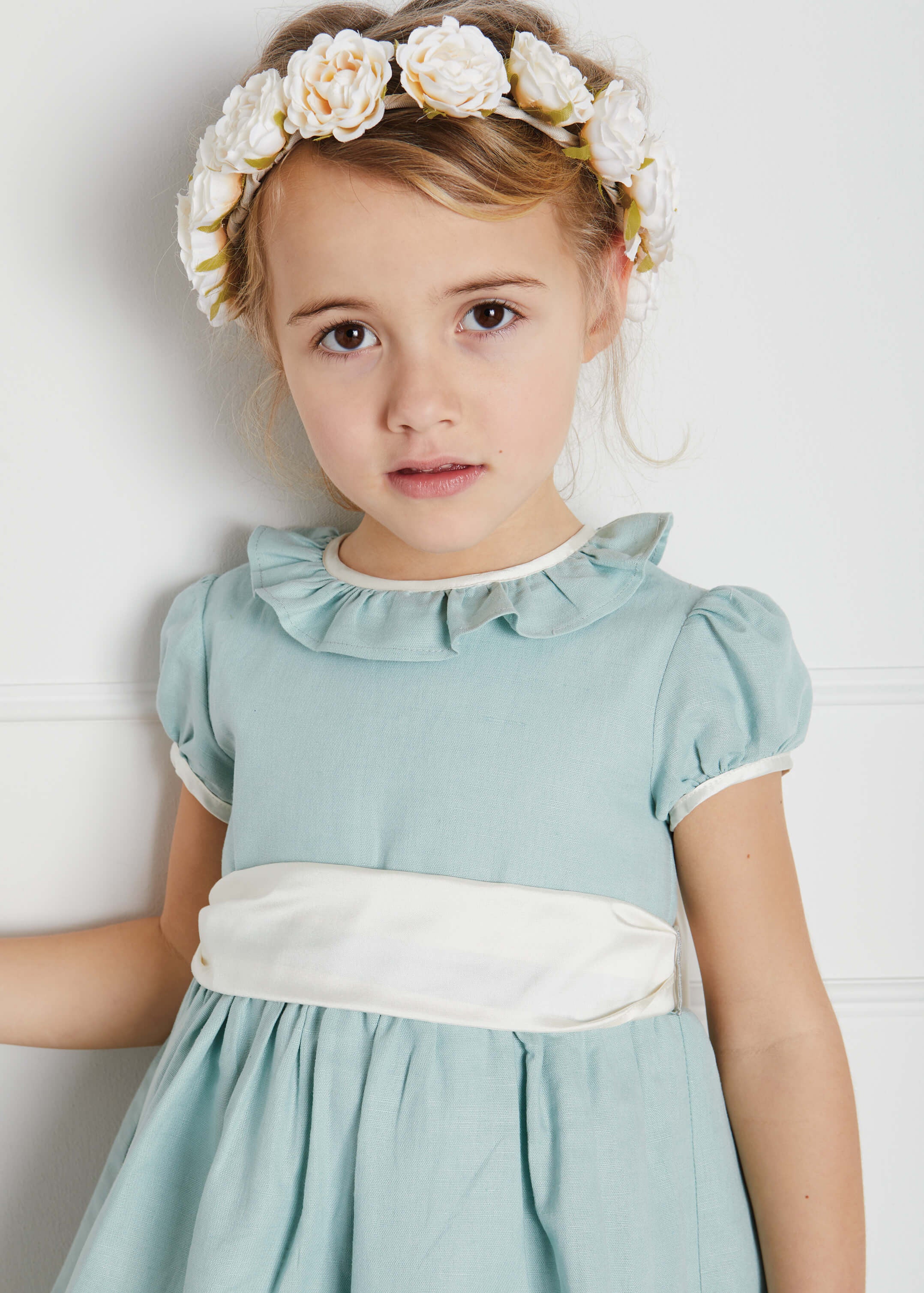 Teal Flower Girl Occasion Dress with Ivory Sash (12mths-10yrs) Dresses from Pepa London US
