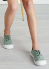 Faux Lace Hole Canvas Plimsolls in Green (24-34EU) Shoes  from Pepa London US