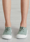 Faux Lace Hole Canvas Plimsolls in Green (24-34EU) Shoes  from Pepa London US