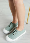 Faux Lace Hole Canvas Plimsolls in Green (24-34EU) Shoes  from Pepa London US