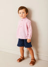 Lawrence Striped Mao Collar Long Sleeve Shirt in Red (18mths-10yrs) SHIRTS from Pepa London US