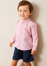 Lawrence Striped Mao Collar Long Sleeve Shirt in Red (18mths-10yrs) SHIRTS from Pepa London US