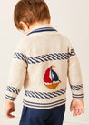 Boat Motif Shawl Neck Nautical Cardigan in Beige (2-10yrs) KNITWEAR from Pepa London US